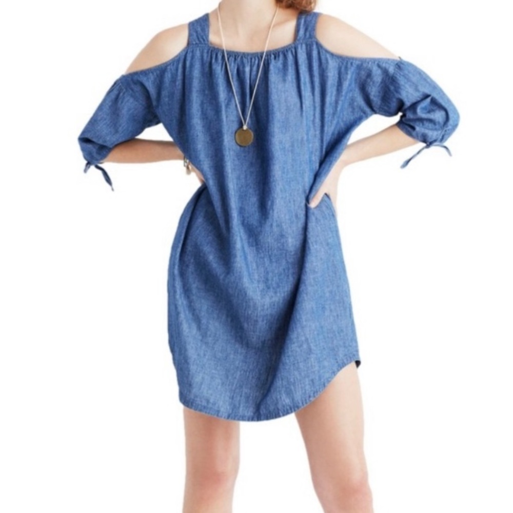Chambray Cold-Shoulder Dress